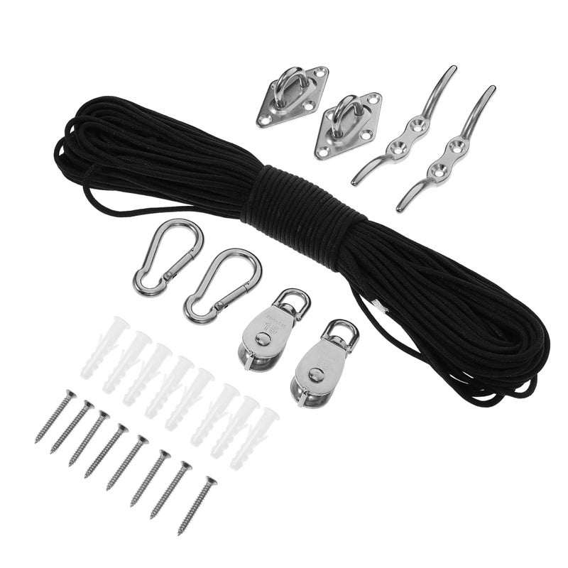 Heavy Duty Stainless Steel Pulley System Kit With Swivel Hook Nylon Rope Carabiner - Image 1